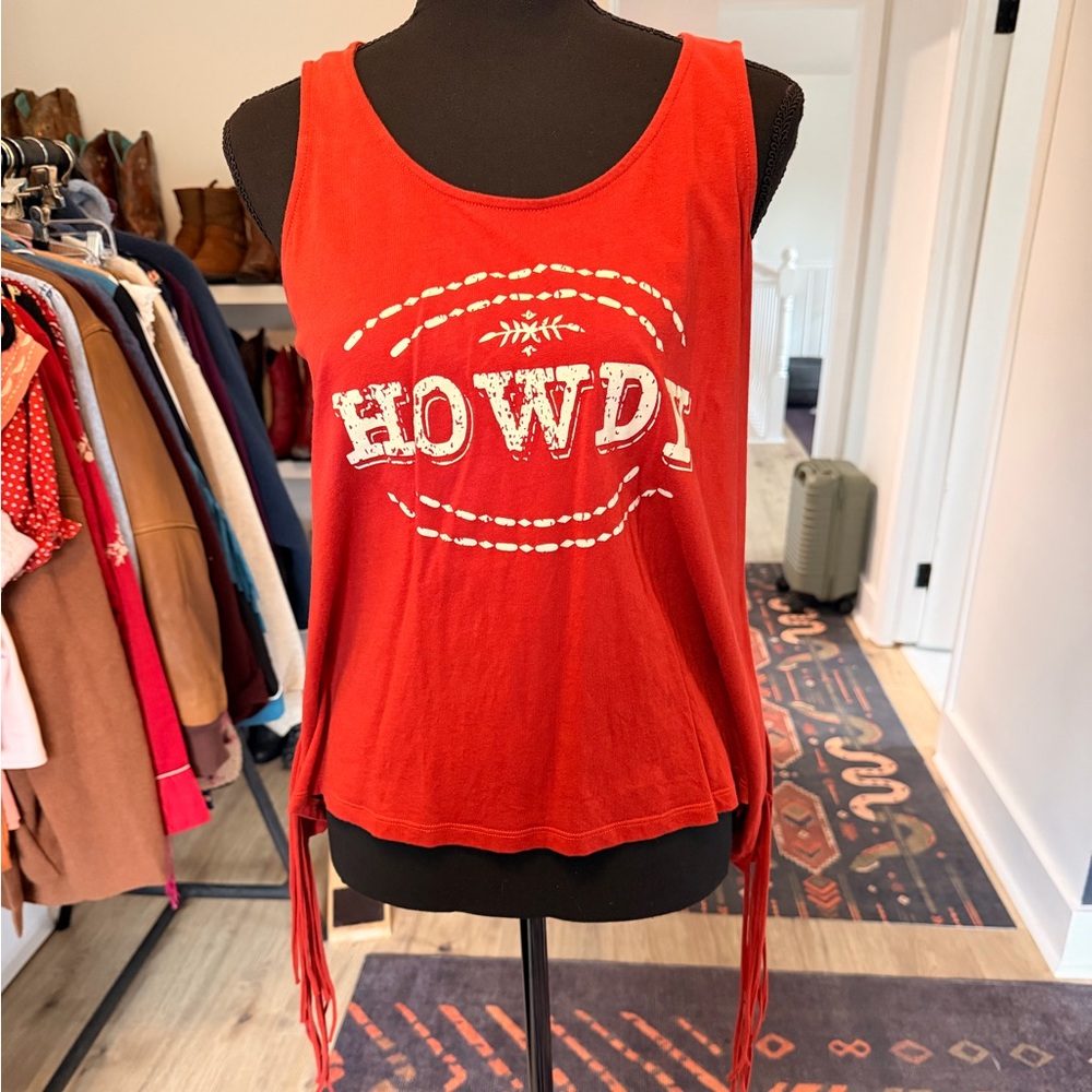 Shyanne Red Fringe Cage-Back Tank Top